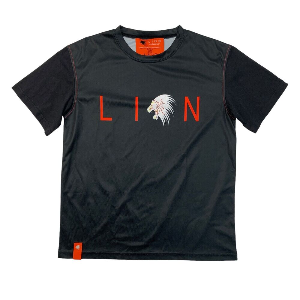 Lion Activewear T Shirt Mens L Large Black Short Sleeve Workout Training Tee